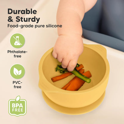 2-Pack Baby Bowls with Suctions, Lids and 3-Pack Waterproof Baby Bibs for Eating - Silicone Suction Bowls for Baby Boy, Girl, Silicone Bowls BPA-Free - Lightweight Baby Bib with Food Catcher