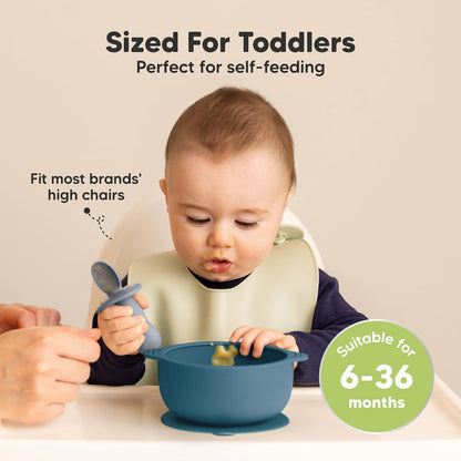 2-Pack Baby Bowls with Suctions, Lids and 3-Pack Waterproof Baby Bibs for Eating - Silicone Suction Bowls for Baby Boy, Girl, Silicone Bowls BPA-Free - Lightweight Baby Bib with Food Catcher