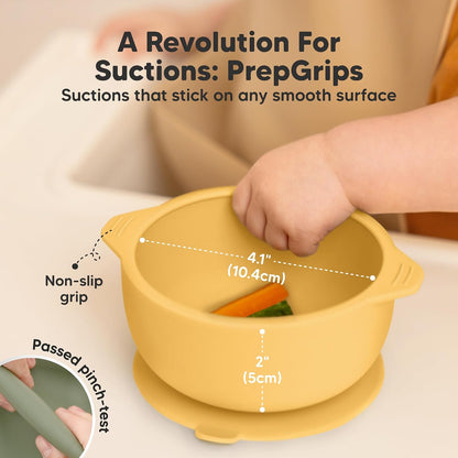 2-Pack Baby Bowls with Suctions, Lids and 3-Pack Waterproof Baby Bibs for Eating - Silicone Suction Bowls for Baby Boy, Girl, Silicone Bowls BPA-Free - Lightweight Baby Bib with Food Catcher