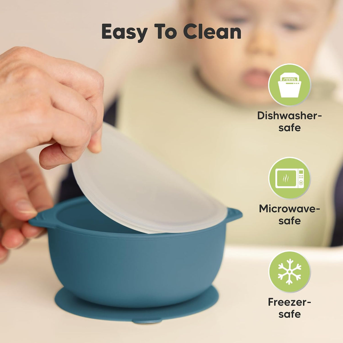 2-Pack Baby Bowls with Suctions, Lids and 3-Pack Waterproof Baby Bibs for Eating - Silicone Suction Bowls for Baby Boy, Girl, Silicone Bowls BPA-Free - Lightweight Baby Bib with Food Catcher