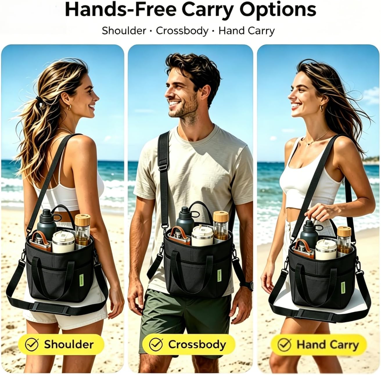 4 Compartment Drink Carrier Bag, Insulated Reusable Tote for 4 Tumblers with Adjustable Strap, Perfect for Car Travel, Camping, Picnic, Family Outings