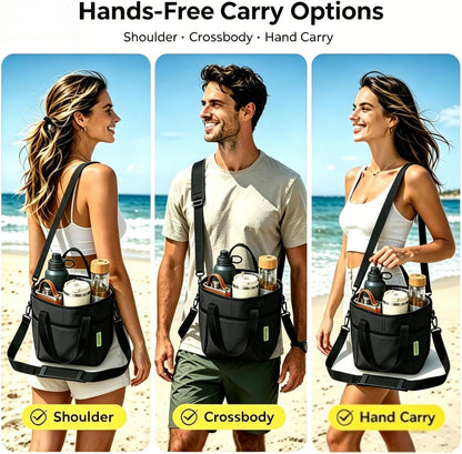 4 Compartment Drink Carrier Bag, Insulated Reusable Tote for 4 Tumblers with Adjustable Strap, Perfect for Car Travel, Camping, Picnic, Family Outings