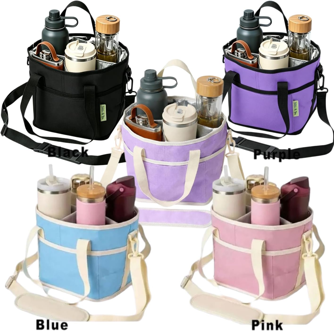4 Compartment Drink Carrier Bag, Insulated Reusable Tote for 4 Tumblers with Adjustable Strap, Perfect for Car Travel, Camping, Picnic, Family Outings