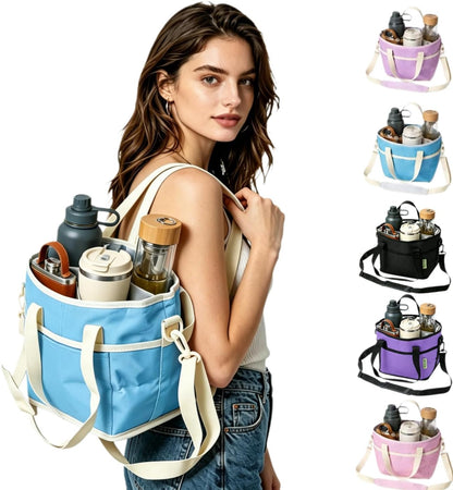 4 Compartment Drink Carrier Bag, Insulated Reusable Tote for 4 Tumblers with Adjustable Strap, Perfect for Car Travel, Camping, Picnic, Family Outings