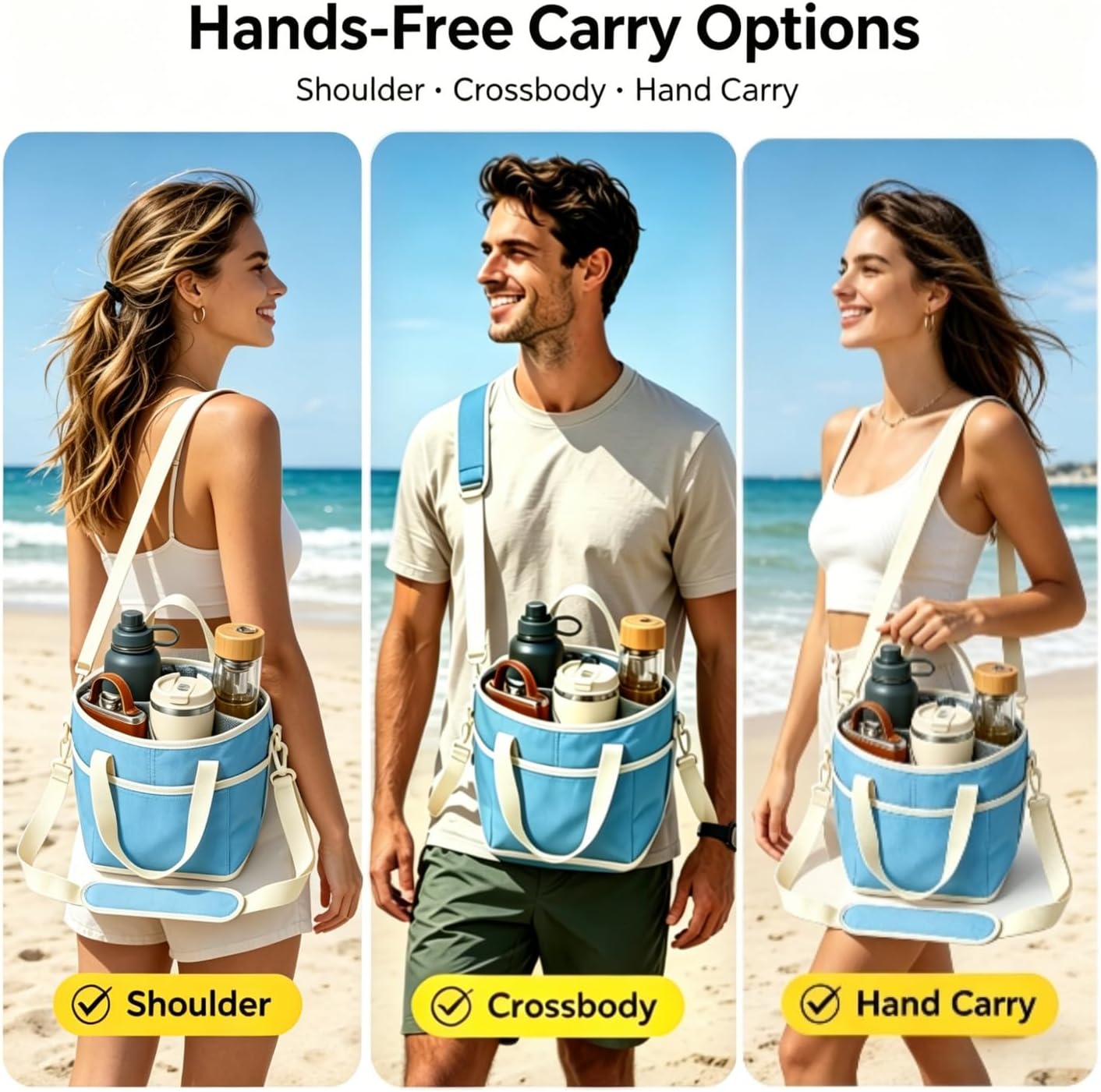 4 Compartment Drink Carrier Bag, Insulated Reusable Tote for 4 Tumblers with Adjustable Strap, Perfect for Car Travel, Camping, Picnic, Family Outings