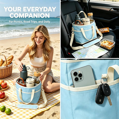 4 Compartment Drink Carrier Bag, Insulated Reusable Tote for 4 Tumblers with Adjustable Strap, Perfect for Car Travel, Camping, Picnic, Family Outings