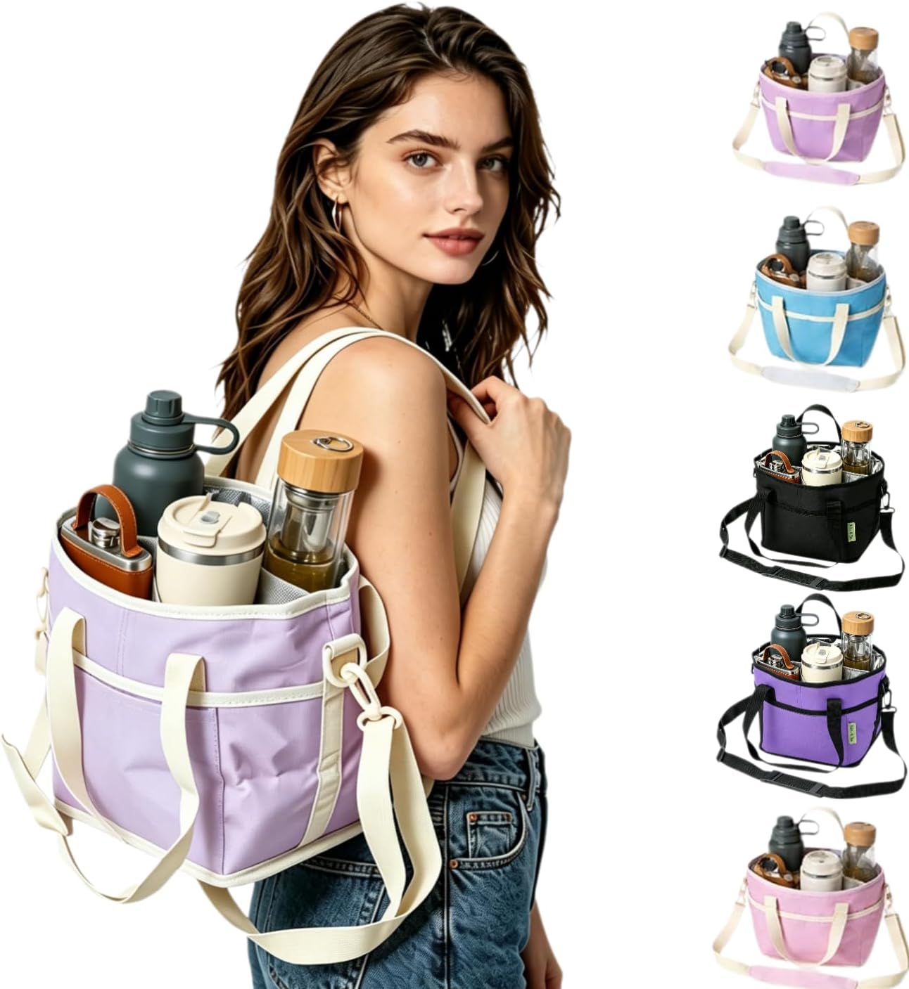 4 Compartment Drink Carrier Bag, Insulated Reusable Tote for 4 Tumblers with Adjustable Strap, Perfect for Car Travel, Camping, Picnic, Family Outings