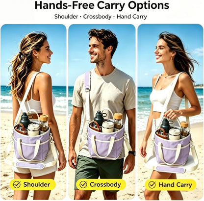 4 Compartment Drink Carrier Bag, Insulated Reusable Tote for 4 Tumblers with Adjustable Strap, Perfect for Car Travel, Camping, Picnic, Family Outings