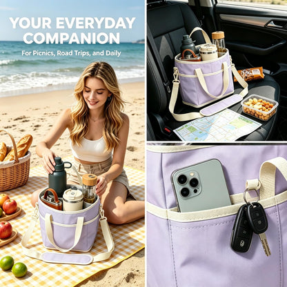 4 Compartment Drink Carrier Bag, Insulated Reusable Tote for 4 Tumblers with Adjustable Strap, Perfect for Car Travel, Camping, Picnic, Family Outings
