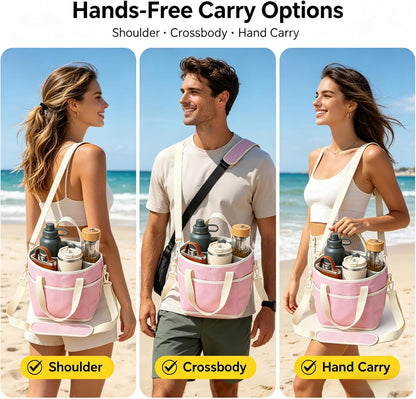 4 Compartment Drink Carrier Bag, Insulated Reusable Tote for 4 Tumblers with Adjustable Strap, Perfect for Car Travel, Camping, Picnic, Family Outings