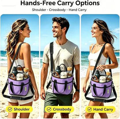 4 Compartment Drink Carrier Bag, Insulated Reusable Tote for 4 Tumblers with Adjustable Strap, Perfect for Car Travel, Camping, Picnic, Family Outings
