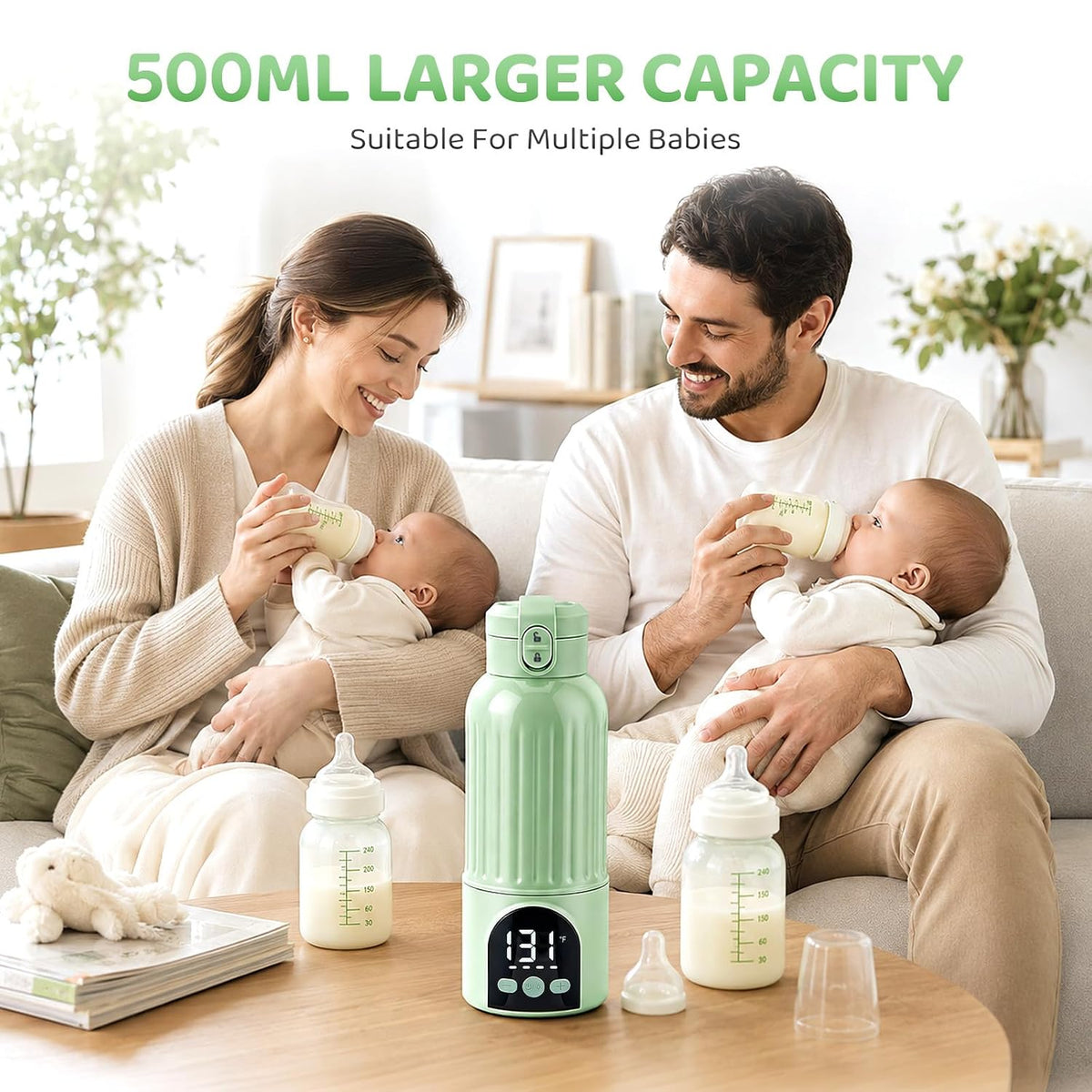 Portable Bottle Warmer for Travel, Large 17oz Capacity Baby Bottle Warmer, 12000mAh Rechargeable Instant Breastmilk, Precise Temperature Control(77–131°F) for Travel, Outdoor - Fast 2.5 Min Heating