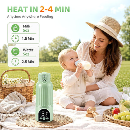 Portable Bottle Warmer for Travel, Large 17oz Capacity Baby Bottle Warmer, 12000mAh Rechargeable Instant Breastmilk, Precise Temperature Control(77–131°F) for Travel, Outdoor - Fast 2.5 Min Heating