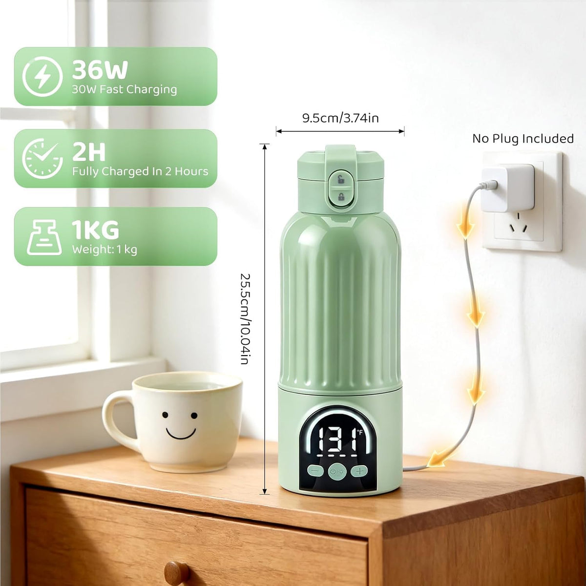 Portable Bottle Warmer for Travel, Large 17oz Capacity Baby Bottle Warmer, 12000mAh Rechargeable Instant Breastmilk, Precise Temperature Control(77–131°F) for Travel, Outdoor - Fast 2.5 Min Heating