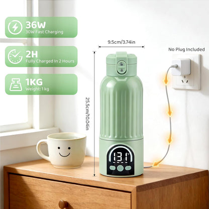 Portable Bottle Warmer for Travel, Large 17oz Capacity Baby Bottle Warmer, 12000mAh Rechargeable Instant Breastmilk, Precise Temperature Control(77–131°F) for Travel, Outdoor - Fast 2.5 Min Heating