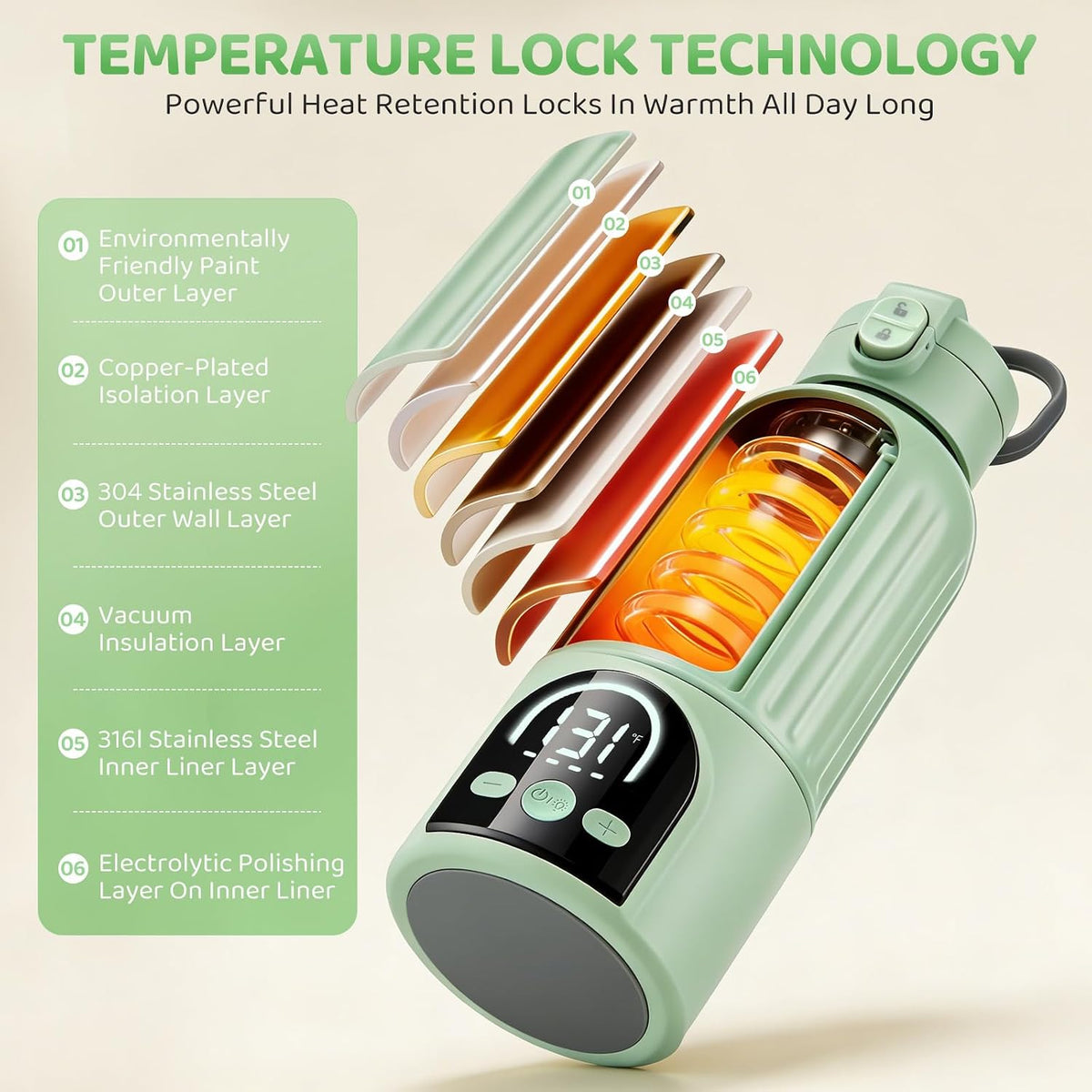 Portable Bottle Warmer for Travel, Large 17oz Capacity Baby Bottle Warmer, 12000mAh Rechargeable Instant Breastmilk, Precise Temperature Control(77–131°F) for Travel, Outdoor - Fast 2.5 Min Heating