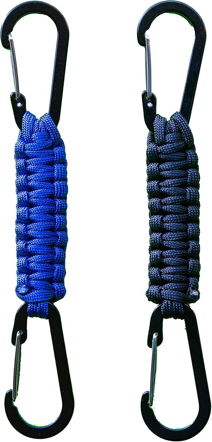 2 Pack Paracord Keychain Carabiner Clips, Heavy Duty Lanyard Hanger with Double Hooks for Stroller Holder, Bottle, Keys, Backpack, Tools