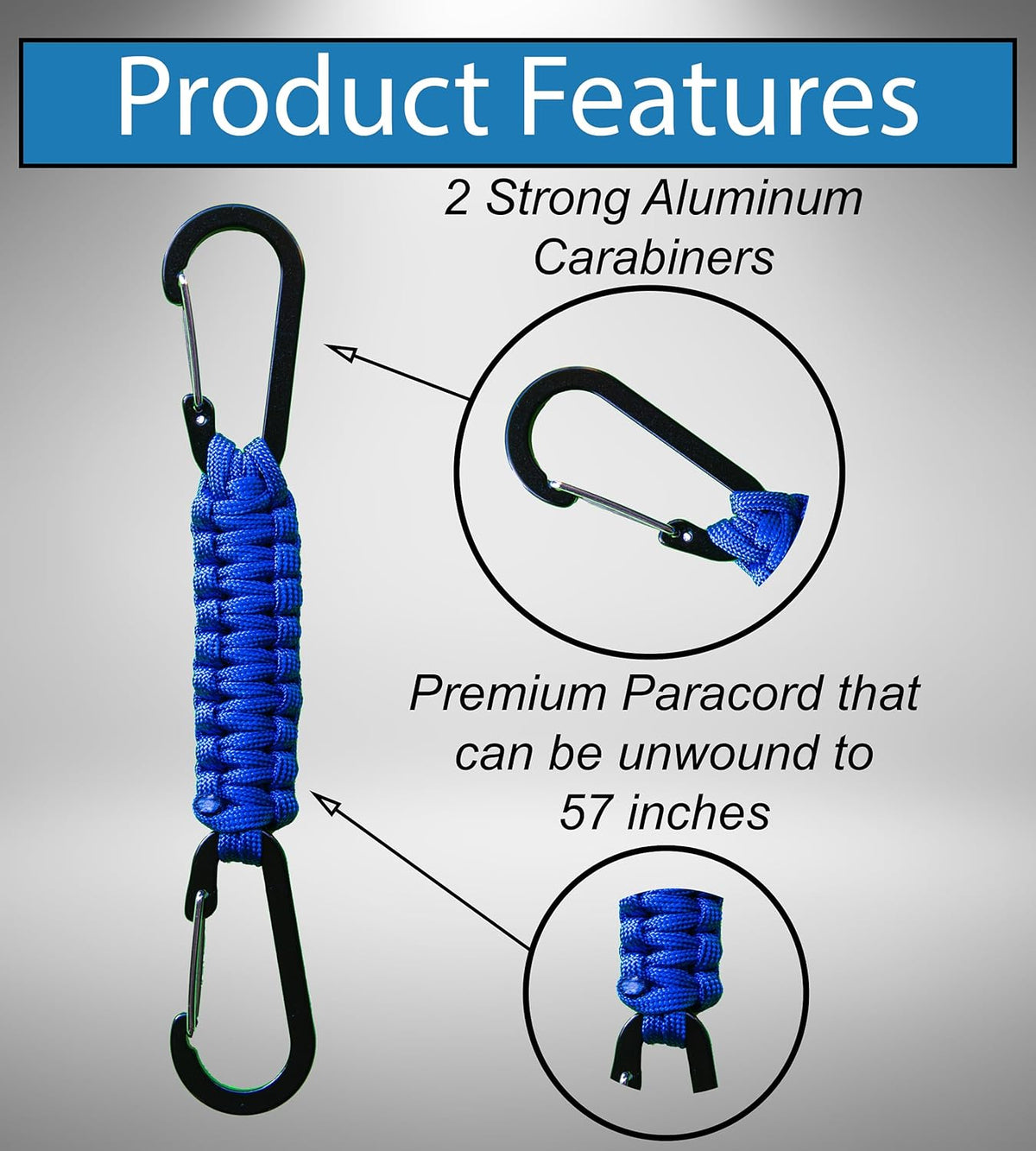 2 Pack Paracord Keychain Carabiner Clips, Heavy Duty Lanyard Hanger with Double Hooks for Stroller Holder, Bottle, Keys, Backpack, Tools