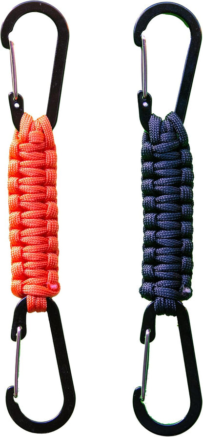 2 Pack Paracord Keychain Carabiner Clips, Heavy Duty Lanyard Hanger with Double Hooks for Stroller Holder, Bottle, Keys, Backpack, Tools