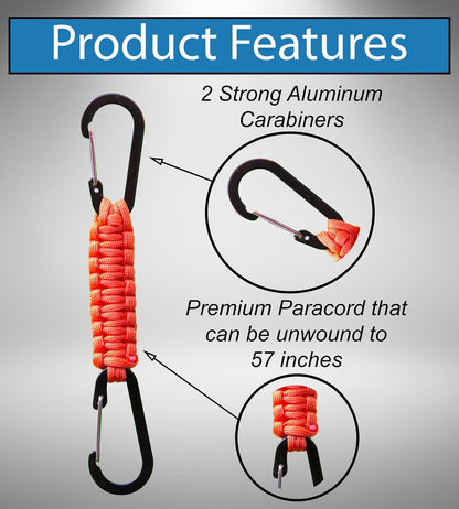 2 Pack Paracord Keychain Carabiner Clips, Heavy Duty Lanyard Hanger with Double Hooks for Stroller Holder, Bottle, Keys, Backpack, Tools