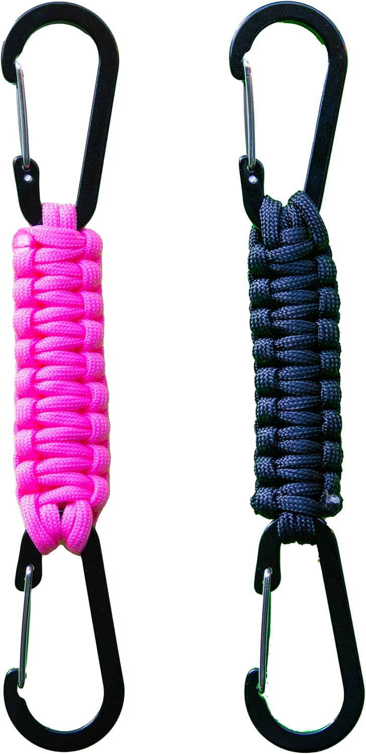 2 Pack Paracord Keychain Carabiner Clips, Heavy Duty Lanyard Hanger with Double Hooks for Stroller Holder, Bottle, Keys, Backpack, Tools
