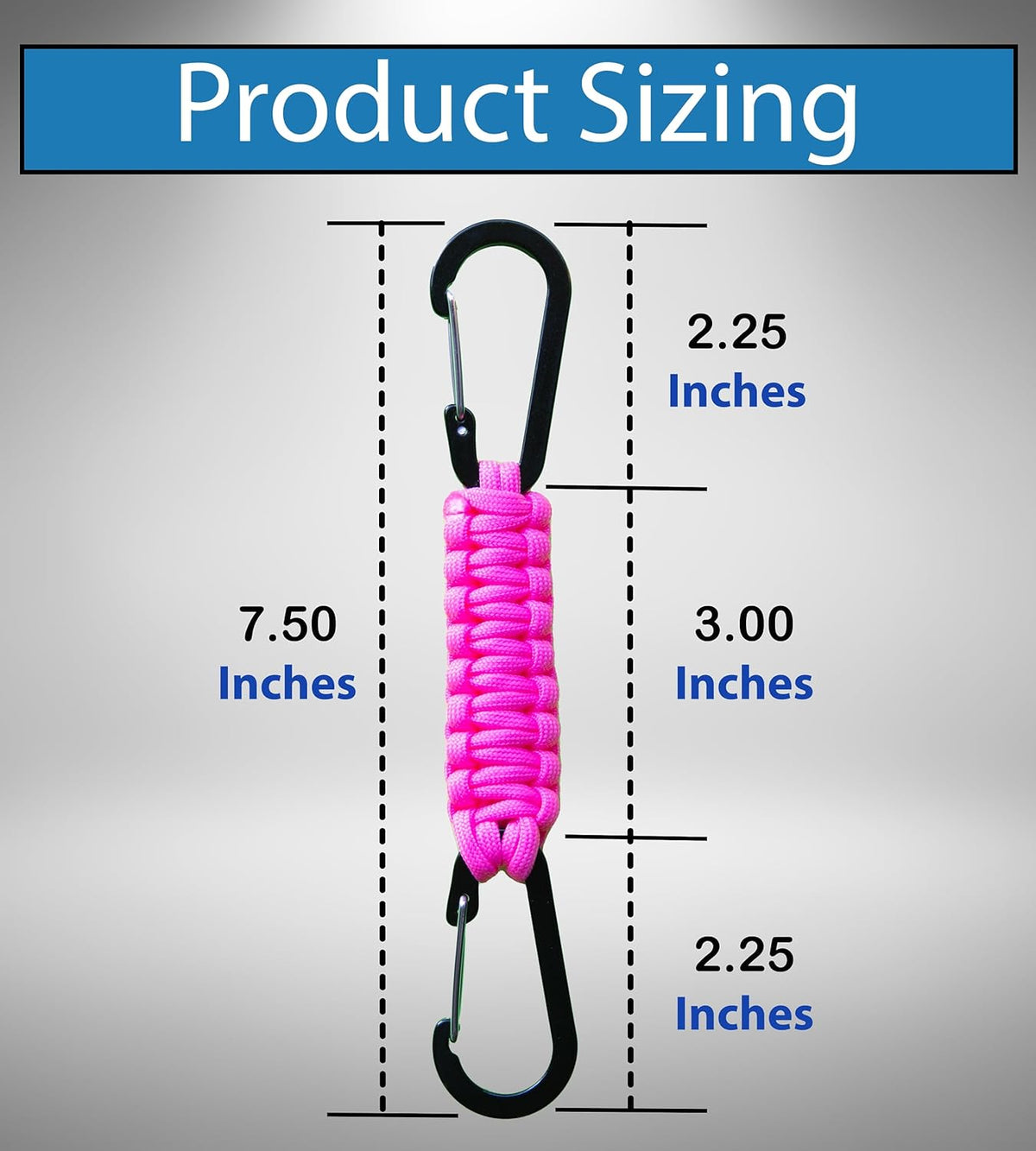 2 Pack Paracord Keychain Carabiner Clips, Heavy Duty Lanyard Hanger with Double Hooks for Stroller Holder, Bottle, Keys, Backpack, Tools