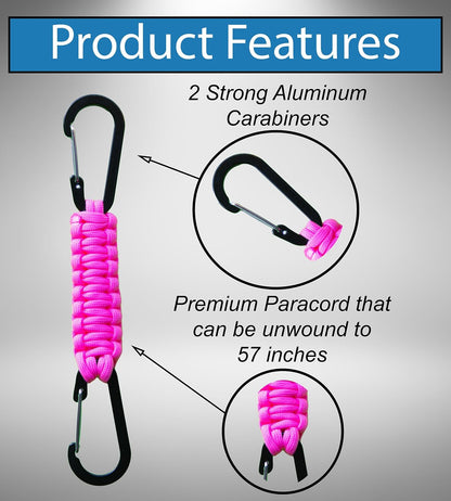 2 Pack Paracord Keychain Carabiner Clips, Heavy Duty Lanyard Hanger with Double Hooks for Stroller Holder, Bottle, Keys, Backpack, Tools