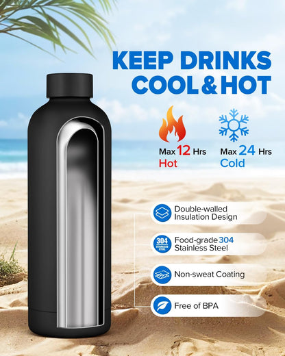 Stainless Steel Insulated Water Bottle no straw for Travel, Gym, 25oz, White