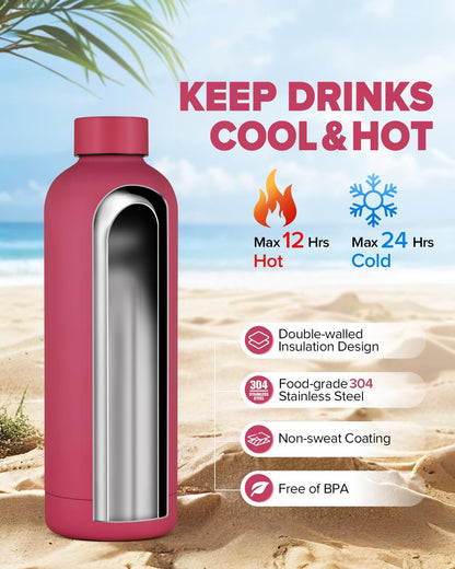 Stainless Steel Insulated Water Bottle no straw for Travel, Gym, 25oz, White