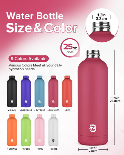 Stainless Steel Insulated Water Bottle no straw for Travel, Gym, 25oz, White