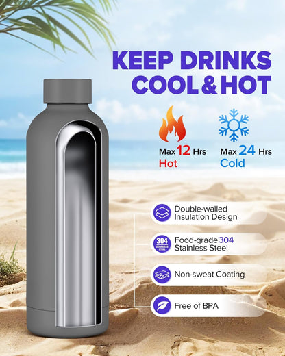 Stainless Steel Insulated Water Bottle no straw for Travel, Gym, 25oz, White