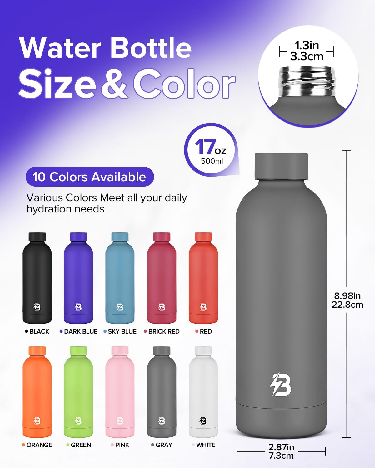 Stainless Steel Insulated Water Bottle no straw for Travel, Gym, 25oz, White