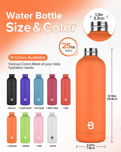 Stainless Steel Insulated Water Bottle no straw for Travel, Gym, 25oz, White