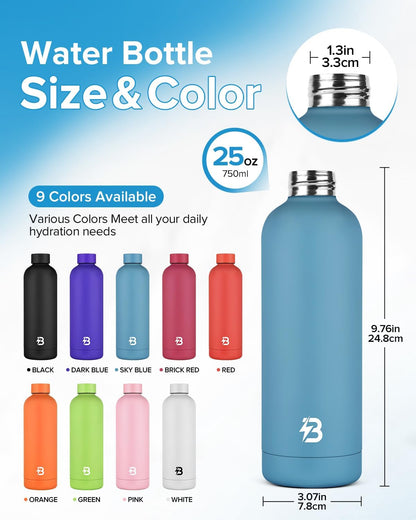 Stainless Steel Insulated Water Bottle no straw for Travel, Gym, 25oz, White