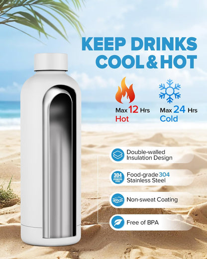 Stainless Steel Insulated Water Bottle no straw for Travel, Gym, 25oz, White