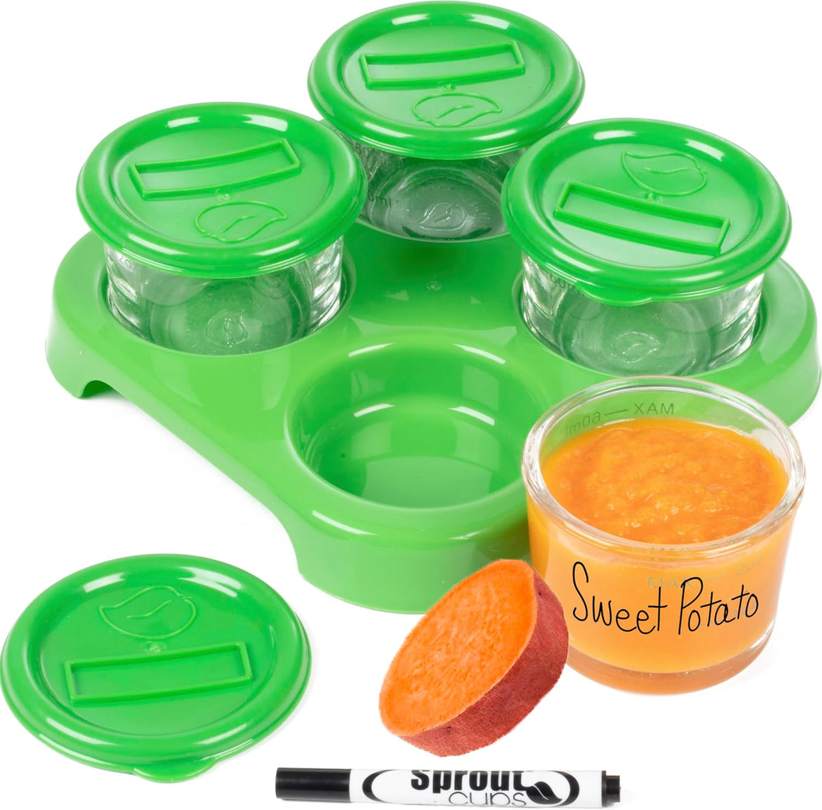Glass Baby Food Storage Containers 4 Pk, 2oz Jars in Stackable Storage Tray