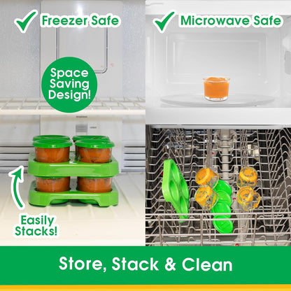 Glass Baby Food Storage Containers 4 Pk, 2oz Jars in Stackable Storage Tray