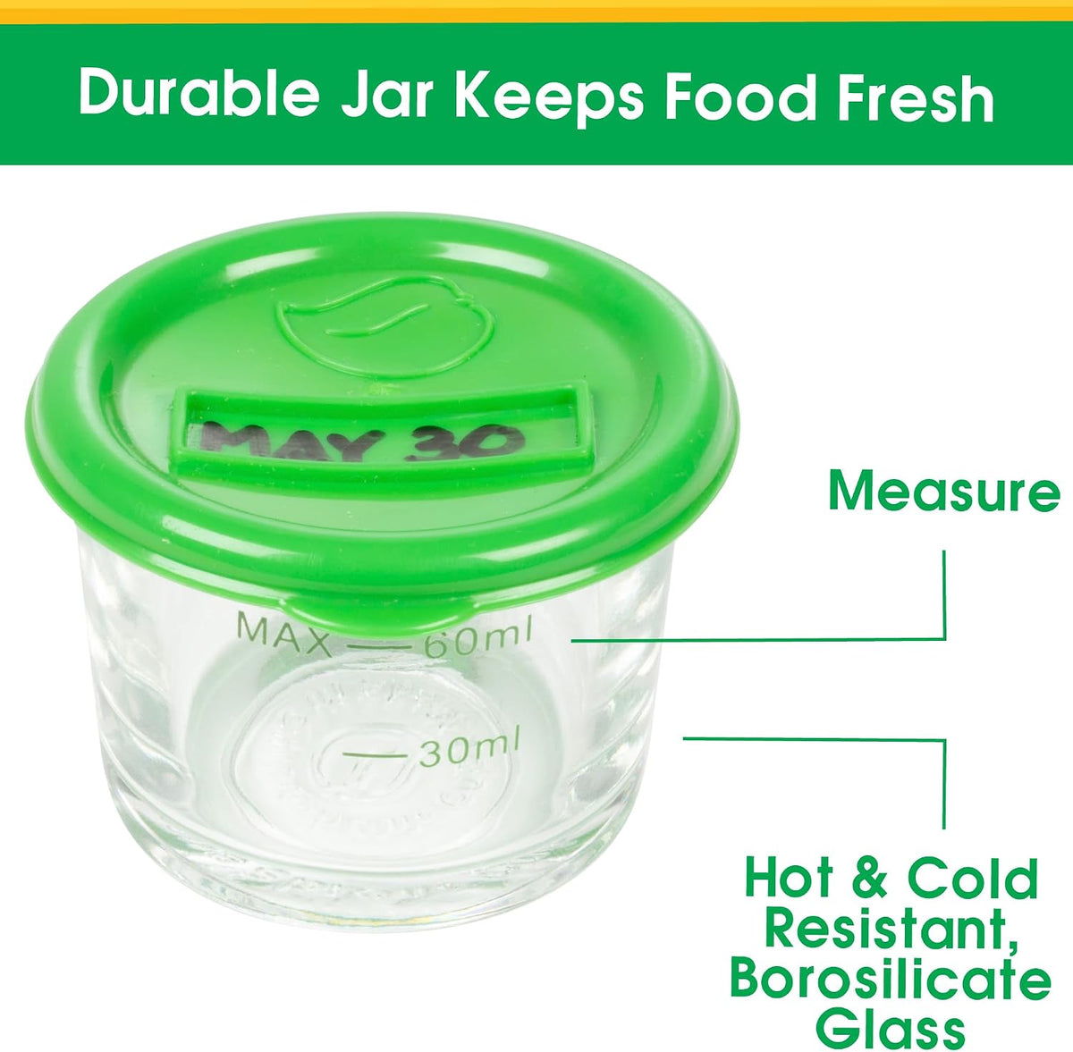 Glass Baby Food Storage Containers 4 Pk, 2oz Jars in Stackable Storage Tray