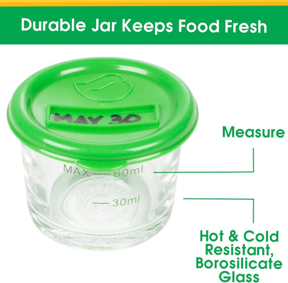 Glass Baby Food Storage Containers 4 Pk, 2oz Jars in Stackable Storage Tray