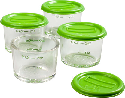 Glass Baby Food Storage Containers 4 Pk, 2oz Jars in Stackable Storage Tray