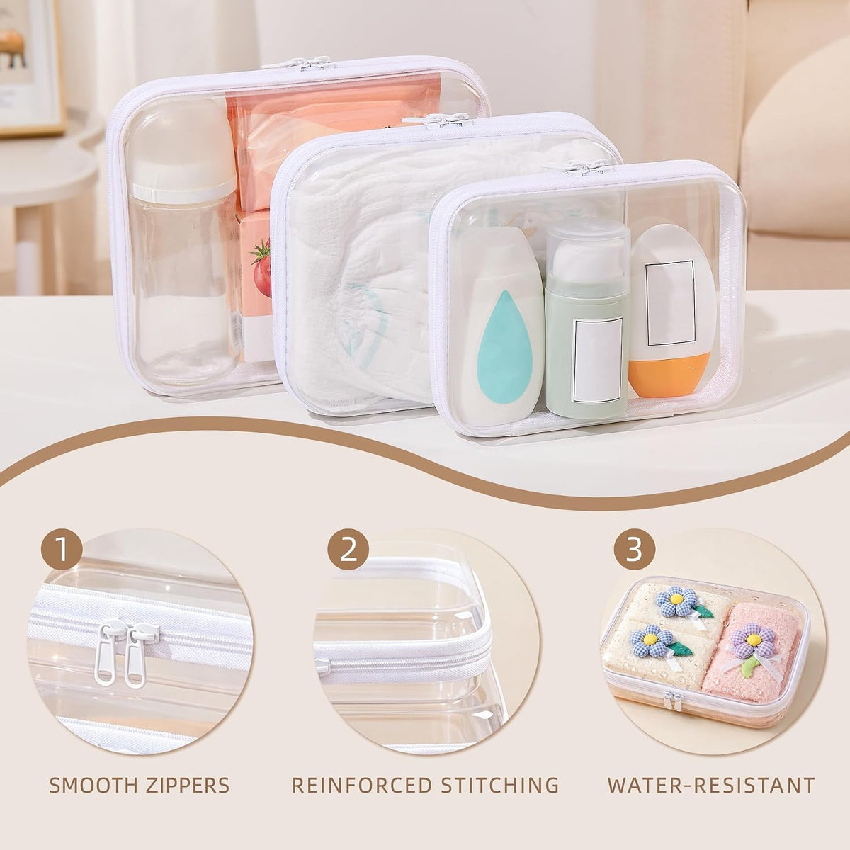 Clear Hard Shell Diaper Bag Organizer Pouches Cosmetic Bags