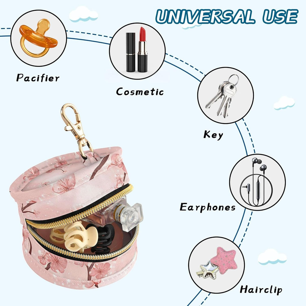 Beautiful Cherry Blossoms Baby Pacifier Holder Case, Dustproof Portable Storage Box for Diaper Bag Purse, Pacifier Storage Container for Boys & Girls