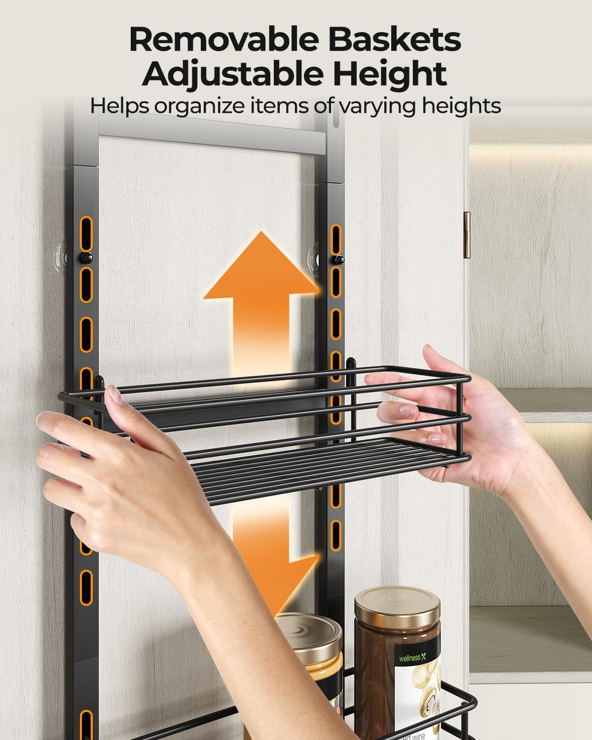 5-Tier Narrow Pantry Door Organizer,Over the Door Pantry Organizer,White