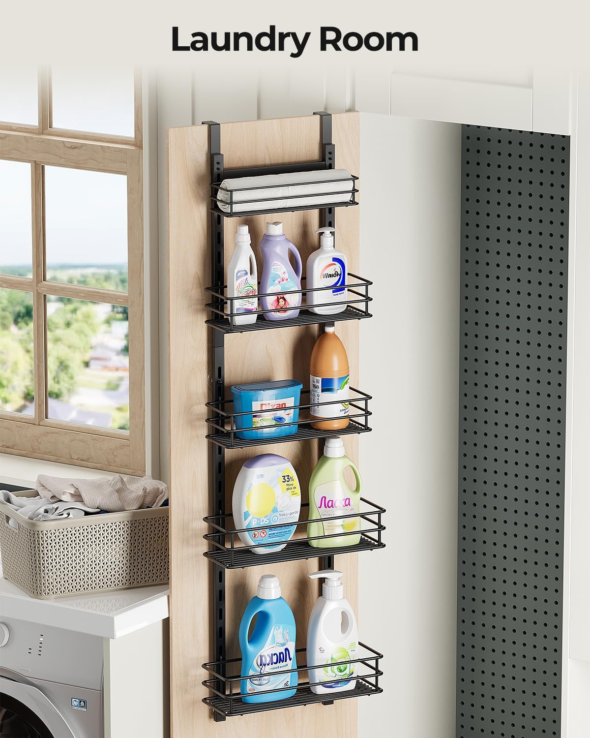 5-Tier Narrow Pantry Door Organizer,Over the Door Pantry Organizer,White