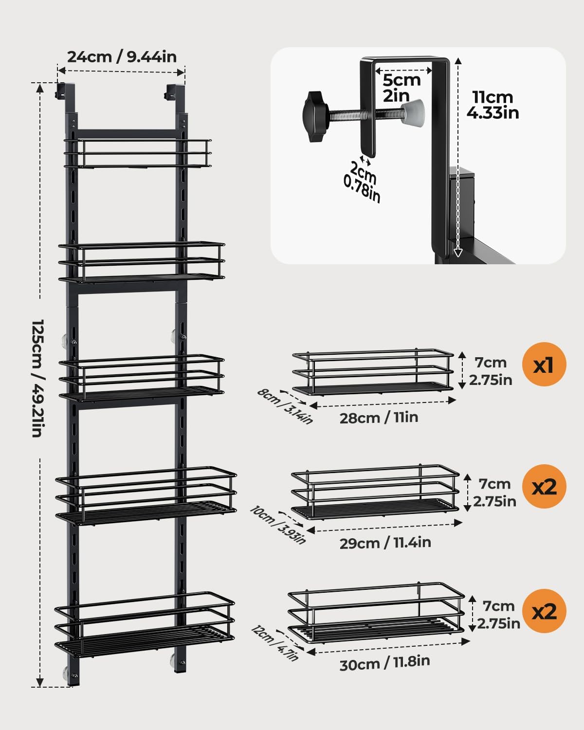 5-Tier Narrow Pantry Door Organizer,Over the Door Pantry Organizer,White