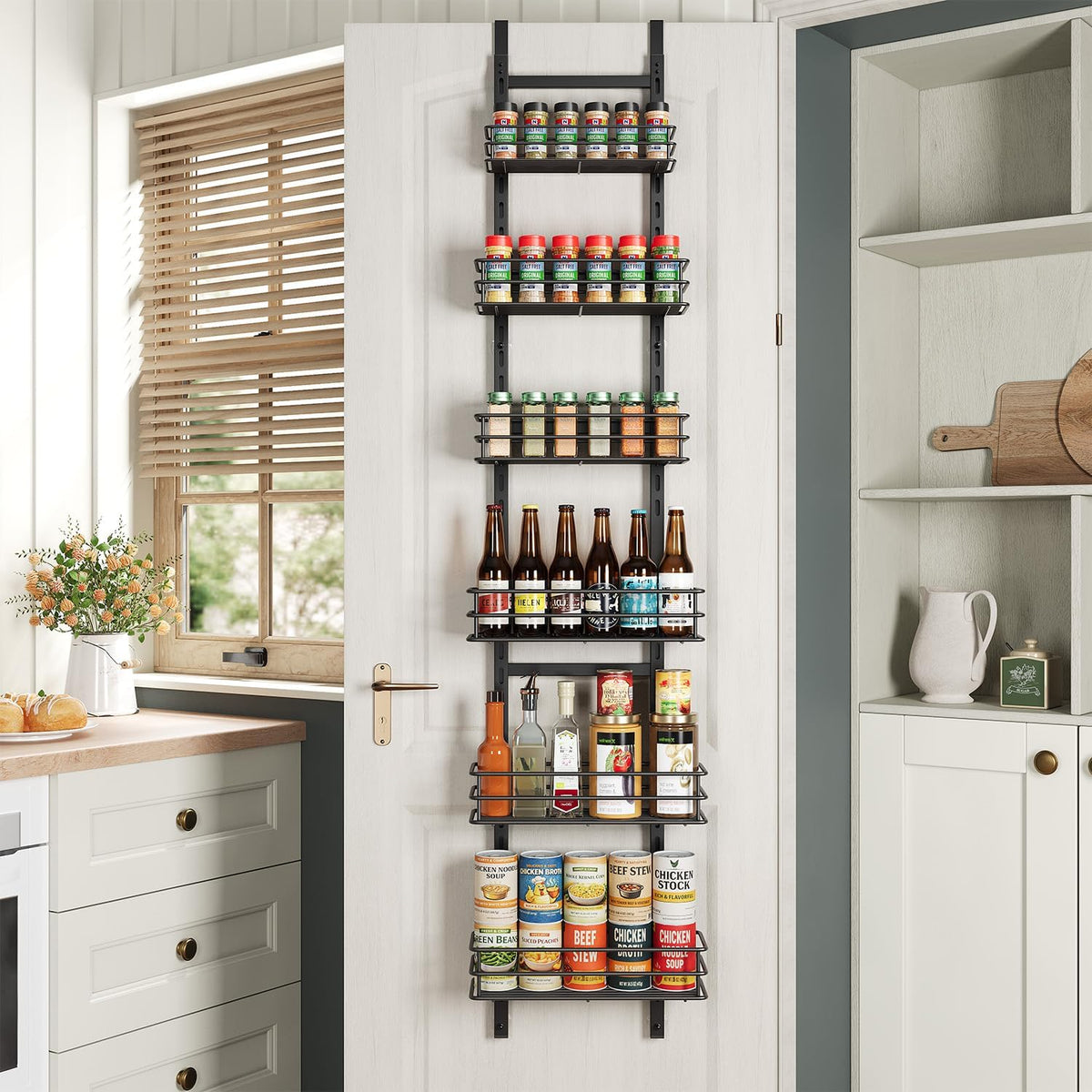 5-Tier Narrow Pantry Door Organizer,Over the Door Pantry Organizer,White