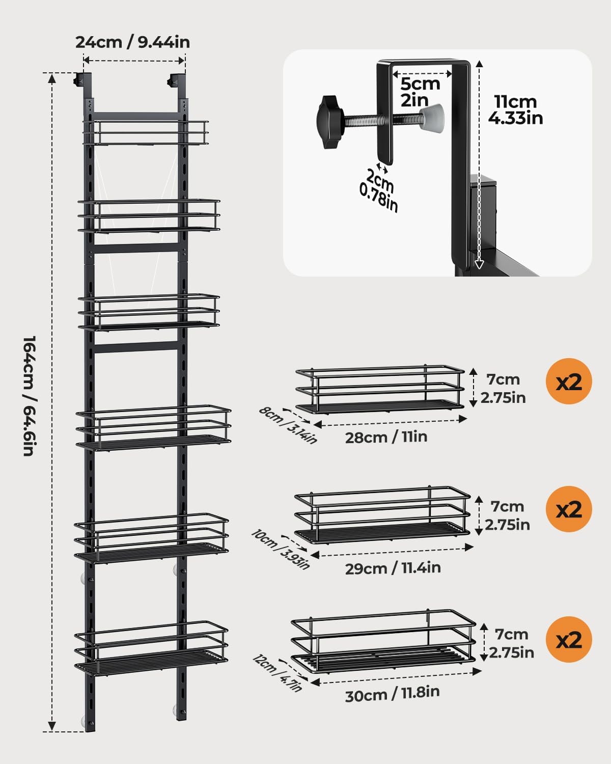 5-Tier Narrow Pantry Door Organizer,Over the Door Pantry Organizer,White