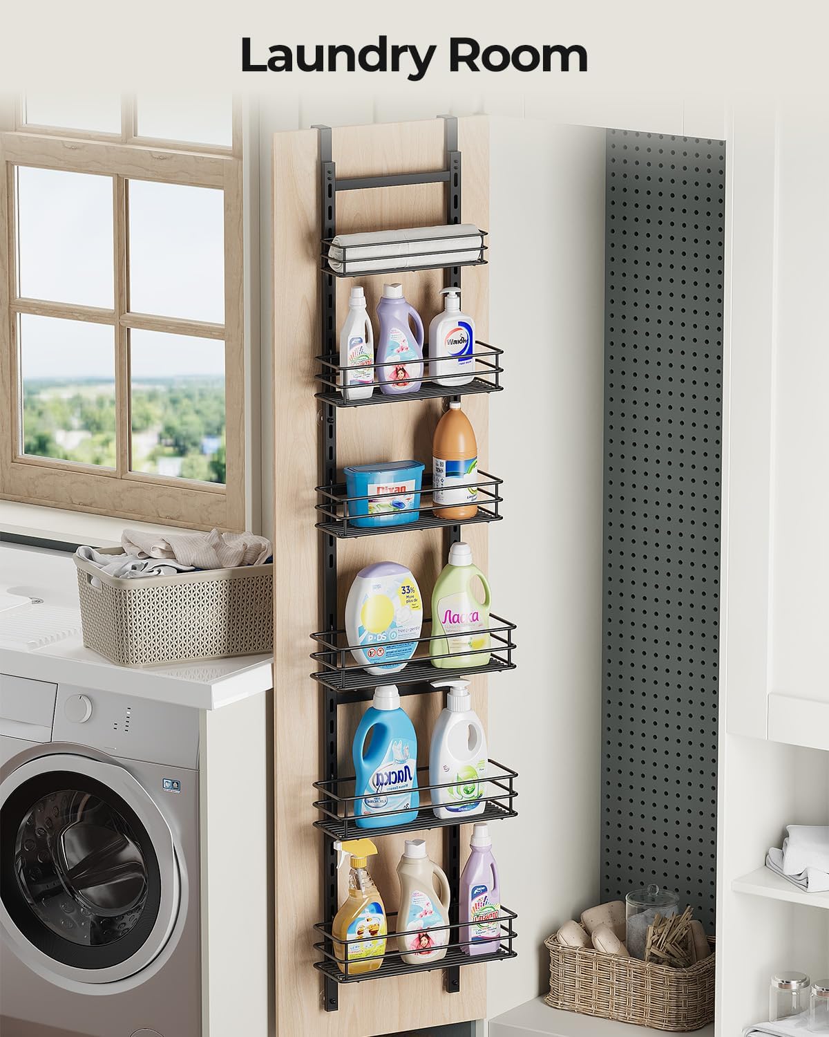 5-Tier Narrow Pantry Door Organizer,Over the Door Pantry Organizer,White