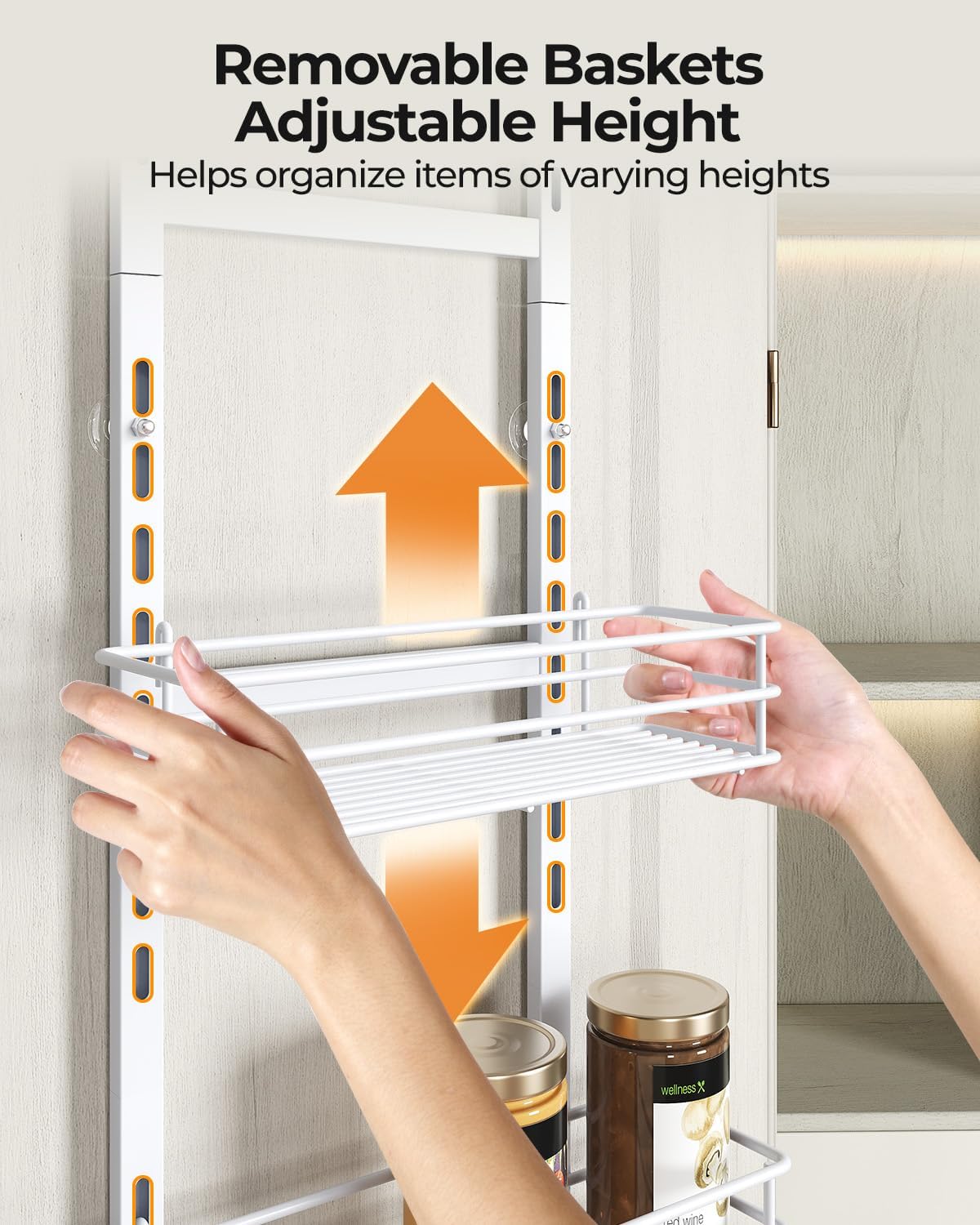 5-Tier Narrow Pantry Door Organizer,Over the Door Pantry Organizer,White