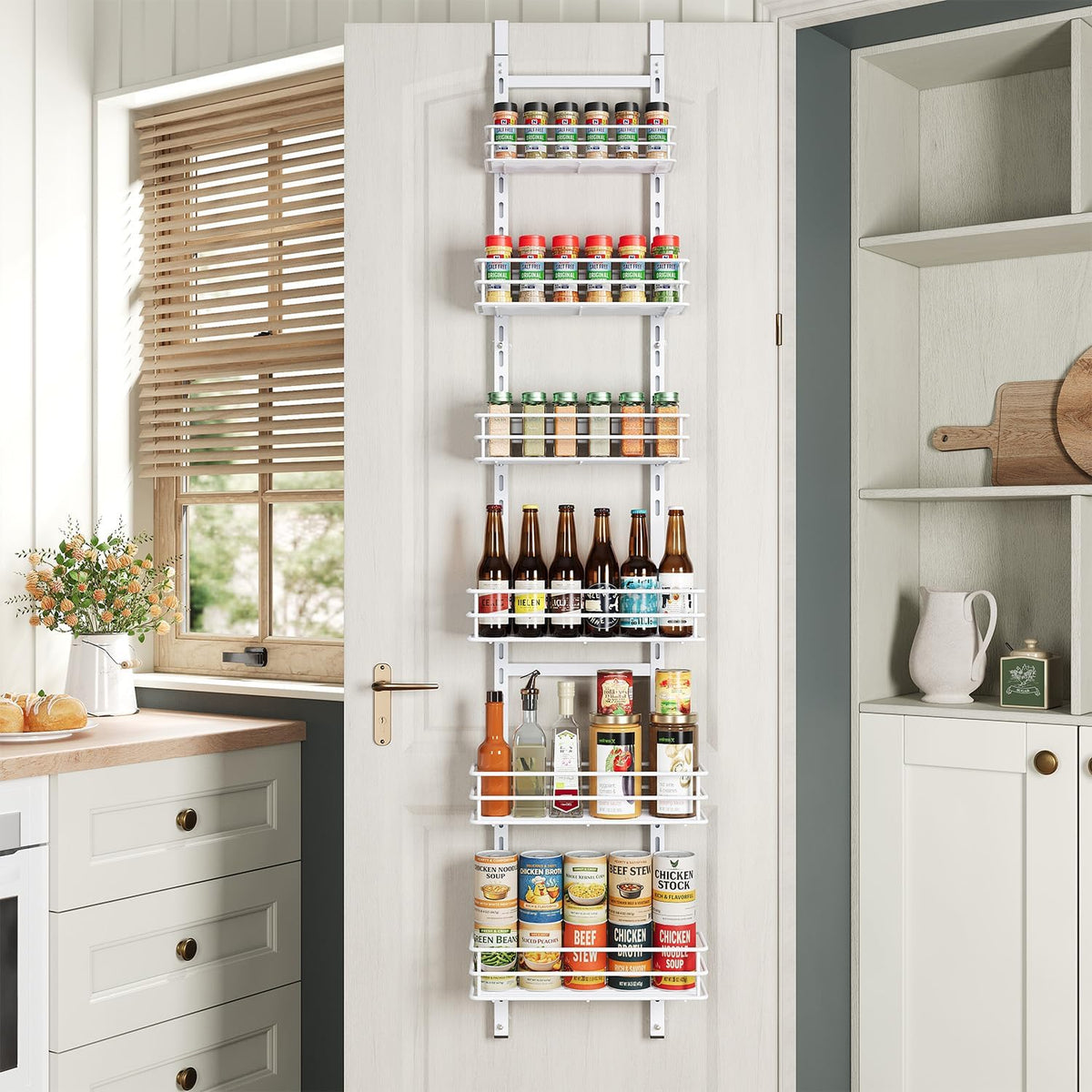 5-Tier Narrow Pantry Door Organizer,Over the Door Pantry Organizer,White